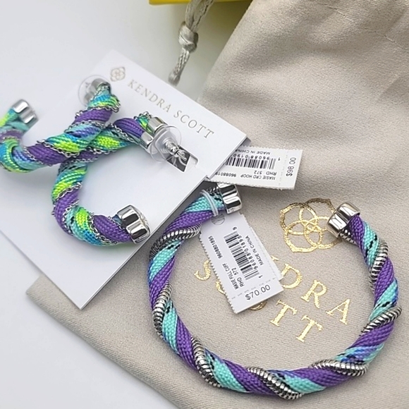 NWT KENDRA SCOTT MAISE HOOP EARNINGS AND CUFF SET PURPLE Turquoise Silver - Picture 5 of 5